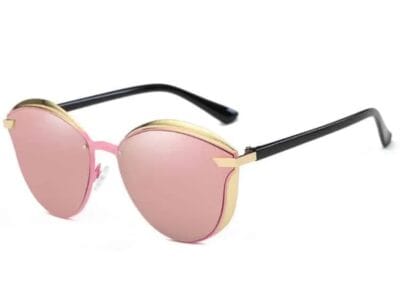 Women Fashion Retro Round Metal Frame UV400 Polarized Sunglasses (Pink)