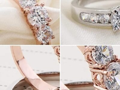 Fashion Micro-inlaid Zircon Engagement Ring Princess Queen Aristocratic Temperament Couple Ring (Rose Gold)