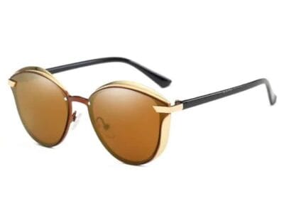 Women Fashion Retro Round Metal Frame UV400 Polarized Sunglasses (Brown)