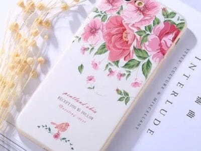 Protective Case for iPhone 8 Plus & 7 Plus Embossment RECEPTION TO FOLLOW Peony Pattern Soft TPU