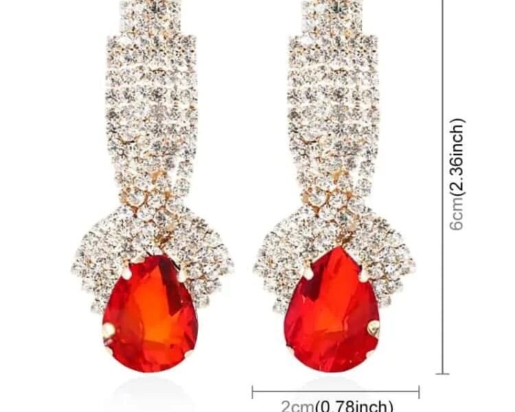 Ladies Vintage Luxury Diamond-shape Drop Long Earrings 1 Pair (Red)