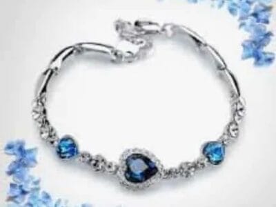 Artificial Diamond Inlaid Crystal Bracelet Heart-shaped Zircon Elegant And Romantic Women , Diameter: 5.7 cm, Perimeter: 18 cm (Blue)