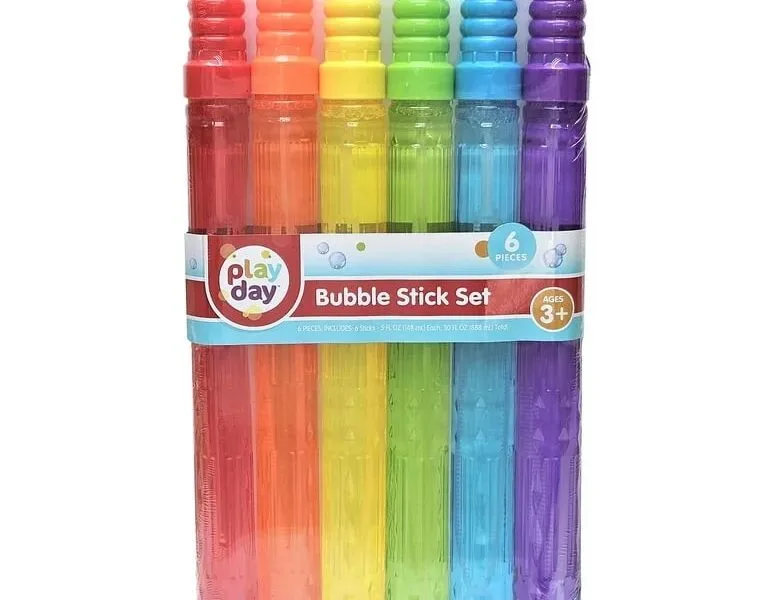 Play Day Bubble Maker Stick Toy with 30 Ounce Bubble Solution, 6 Pack, Multiple Colors, Child Ages 3+