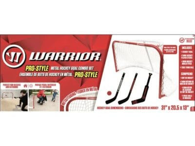 Warrior Pro Mini Metal Hockey Goal Combo Set – 30″ Net 2 Mini Player 1 Mini Goalie Stick and Ball