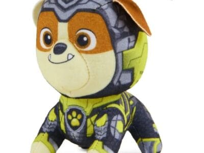 PAW Patrol: The Mighty Movie, 4-Inch Tall Rubble Plush Toy with Keychain Clip for Kids 3+