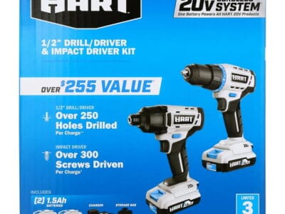 مجموعة المثقاب/التأثير HART 20V تعمل ببطاريات ليثيوم أيون 1.5 أمبير/ساعة، 3 فكوك - البطاريات غير متضمنة