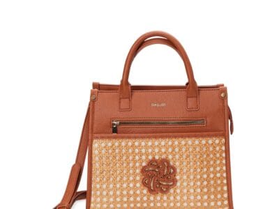 Sam & Libby Women’s Shani Basket Weave Satchel Handbag Cognac