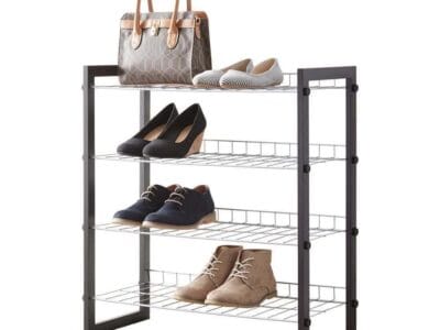 MAINSTAYS 4-Tier Shoe Rack with Wood Frame And Wire Shelf