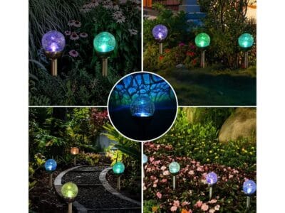 Mainstays Solar Powered Black Finish Glass Crackle LED Path Light Color Changing (8 Count)