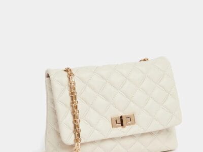 Time & Tru Quilted Shoulder Bag with Chain Strap and Twist Lock Closure