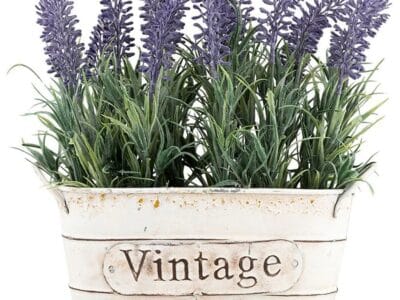 Faux Lavender in Tin Pot