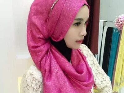 Hijab Scarf Fashion Gold Silk Cotton Female Long Scarf Folk Style (Magenta)