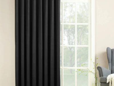 Faux Silk Panel Grommets Curtain 84″ Black