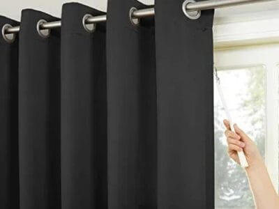 Faux Silk Panel Grommets Curtain 84″ Black