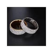 Stainless Steel Eternity Ring For Wedding Band Engagement Promise High Quality Crystal and Rhinestones Inlaid Circle Round (Gold)