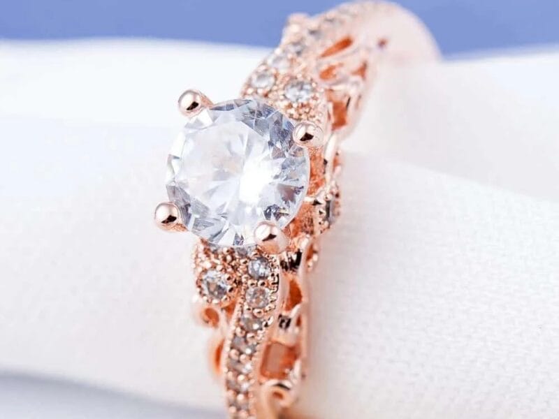 Elegant Romantic Popular 18K Gold Plated Shining Zircon Couple Ring for Men and Women US Size 6