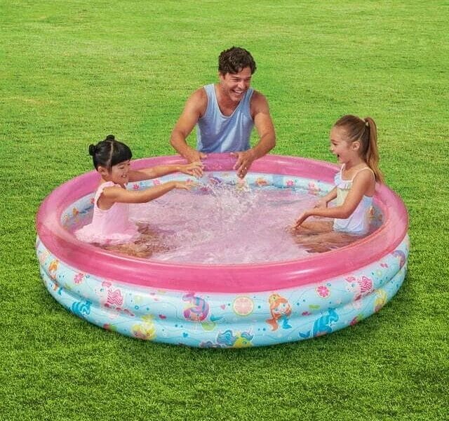 Round Inflatable 3-Ring Kiddie Splash Play Pool, Pink, For Kids, Age 2 & up, Unisex