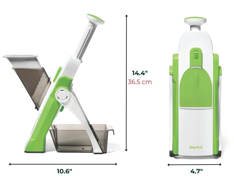 Starfrit Pump’n’Slice – Vertical Mandoline, Food Chopper, Slicer – Safe Enclosed Blades – Folds for Storage | Cleaning Tool -2-in-1