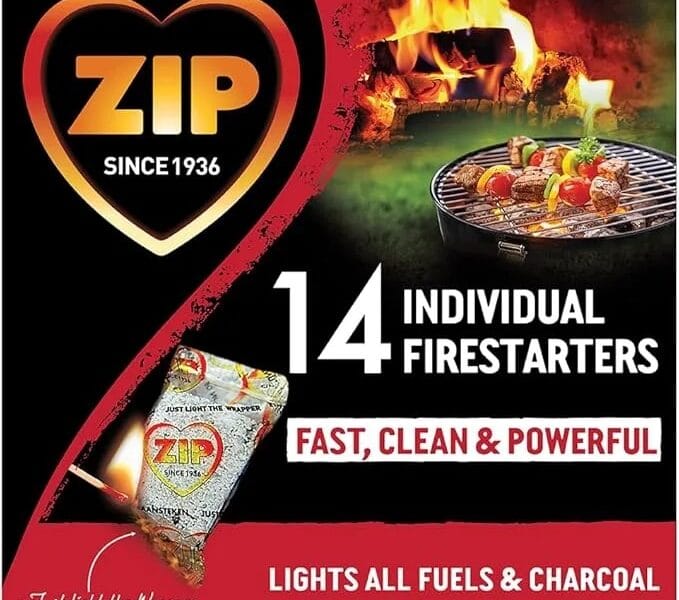 ZIP Firestarters Individually Wrapped Lights All Fuels & Charcoal Safe, Odorless, Convenient 14 Count