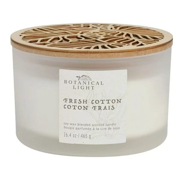 Botanical Light 16.4OZ Fresh Cotton Soy Wax Blended Scented Candle,3 cotton wick, · 16.4oz· 465g· 1 pack