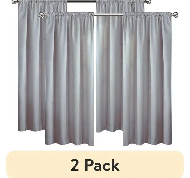 (2 pack) Eclipse Draft Stopper Room Darkening Fleece Lined Rod Pocket, Single Curtain Panel, Silver, 42″ W x 63″ L