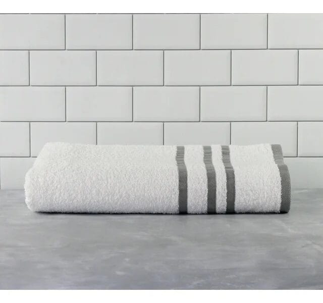 Mainstays Basic Bath Collection – Adult Single Bath Towel, White Stripe