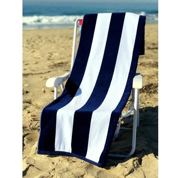 Beach Pool Towel, Cabana Striped One Side Terry and One Side Velour, 32×70 inches