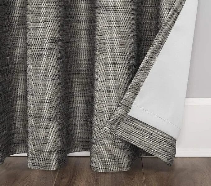 Sun Zero Rhett Woven Strié Theater Grade Extreme Total Blackout Grommet Curtain Panel, 52″ x 84″, Charcoal/Gray