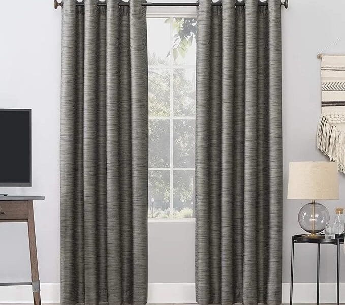 Sun Zero Rhett Woven Strié Theater Grade Extreme Total Blackout Grommet Curtain Panel, 52″ x 84″, Charcoal/Gray