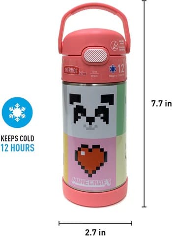 *NEW* Thermos FUNtainer Stainless Steel 12oz/355mL Straw Bottle – Minecraft Pink