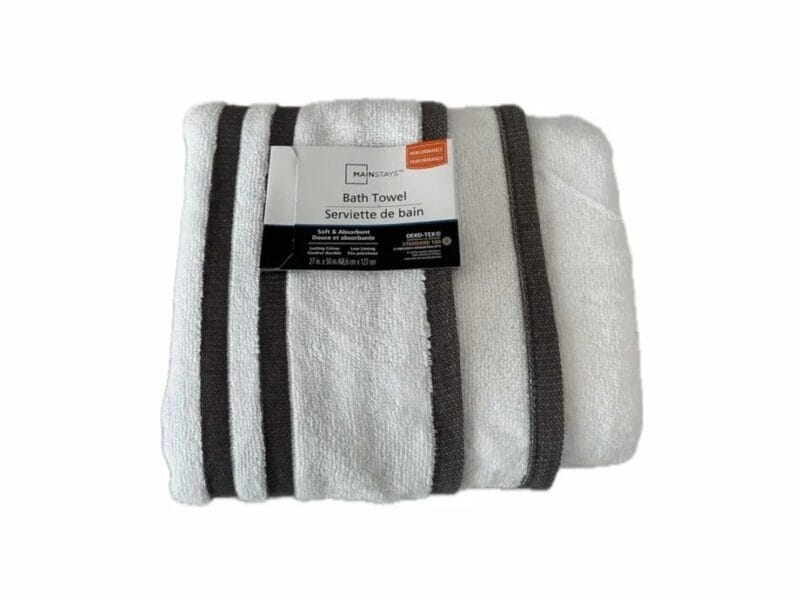 Mainstays Basic Bath Collection – Adult Single Bath Towel, White Stripe