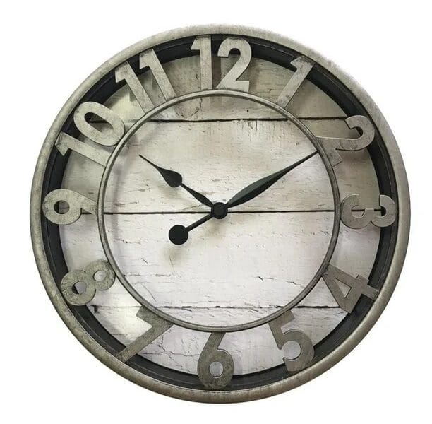 Hometrends 11.5in White Wood Plank Clock, 11.5 in. Dia./1 x 1.9 in. D/1