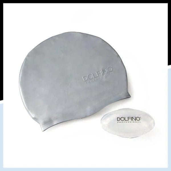 Dolfino Pro Silicone Swim Cap – Silver, Swim Cap with Case