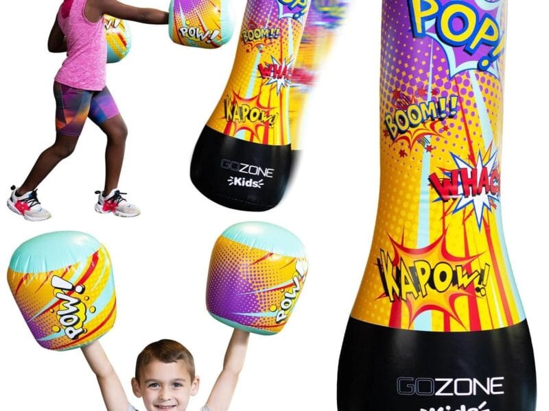 GoZone Kids Inflatable Punching Bag Set – Multi-Color, With inflatable gloves