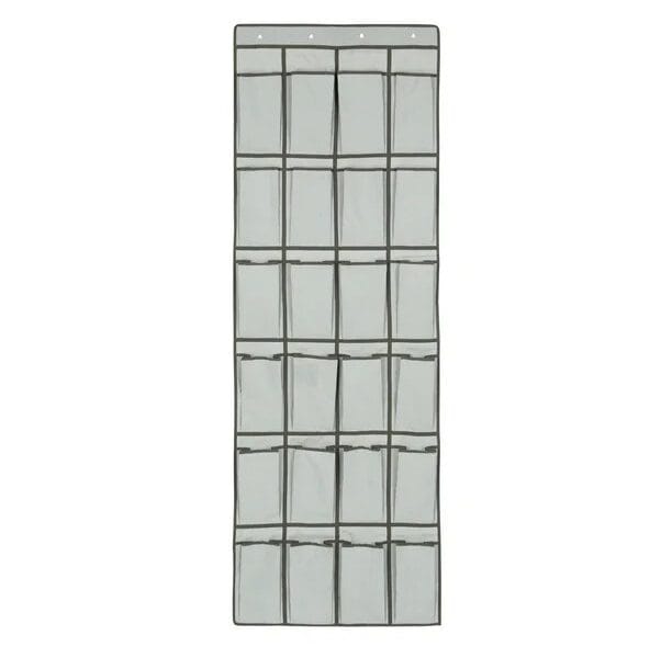 Mainstays Over the Door Shoe Organizer, Hanging Shoe Holder with 24 Extra Large Fabric Pockets for Storage Men Sneakers , Women High Heeled Shoes, and other accessories, Grey, Item size: 22 W x 1D x 63.5 H inch; Grey color