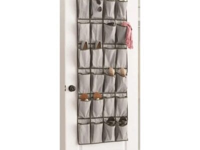 Mainstays Over the Door Shoe Organizer, Hanging Shoe Holder with 24 Extra Large Fabric Pockets for Storage Men Sneakers , Women High Heeled Shoes, and other accessories, Grey, Item size: 22 W x 1D x 63.5 H inch; Grey color