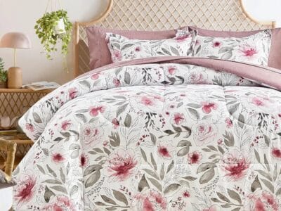 Mainstays in a Bag King Size 7 Pieces, Blush Pink and Grey Elegant Flowers Comforter Bedding Set for All Season (1 Comforter, 1 Flat Sheet, 1 Fitted Sheet, 2 Pillow Shams and 2 Pillowcases)