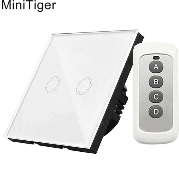 Minitiger EU Smart Home Wifi Wall Light Touch Switch 2 Gang WiFi/433 RF/APP Remote Wifi Light Switch Crystal Glass Panel Color White