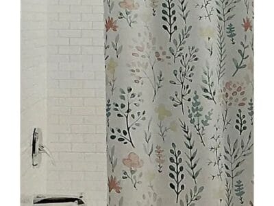 Blue and Pink Wildflower Shower Curtain for Bathroom Green Plant with Floral Shower Curtain Aesthetic Cottagecore Botanical Beige Shower Curtain Set with Hooks,72×72 inch