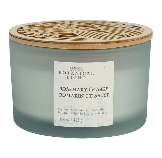 Botanical Light 16.4OZ Rosemary & Sage Soy Wax Blended Scented Candle,3 cotton wick, · 16.4oz· 465g· 1 pack