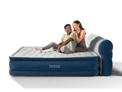 Intex Queen Headboard Dura-Beam Deluxe Raised Air Bed Mattress with Built-in Pump – 18″ Mattress Height