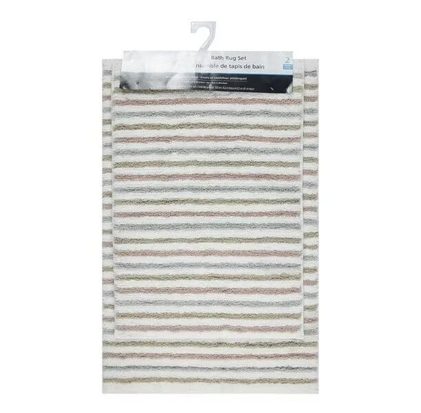 Mainstays Coral Multi-Color Stripe Tufted 2 Piece Bath Rug Set