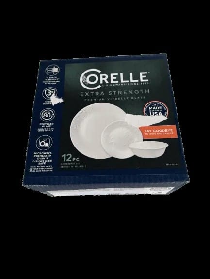 Corelle Madeline Embossed Dinner Set – White 12 Piece