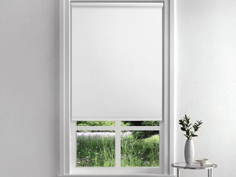 Mainstays Tear-to-Fit Blackout Vinyl Roller Shade White 55-1/4″ x 66″