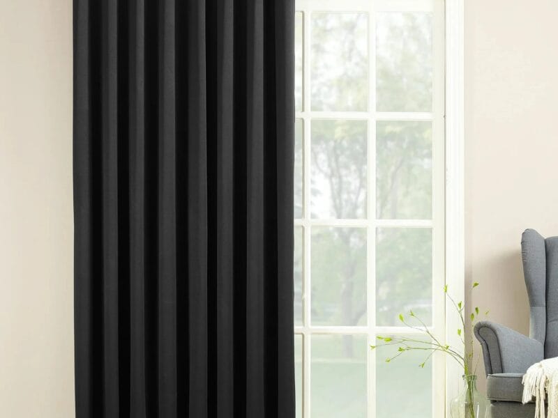 Faux Silk Panel Grommets Curtain 84″ Black