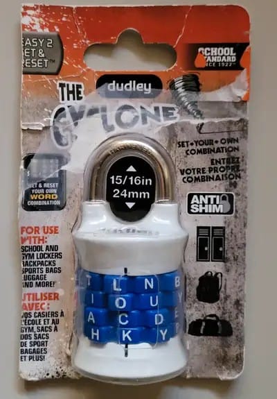 Dudley Cyclone Set-Your-Own Combination Lock Letter Combination Vertical