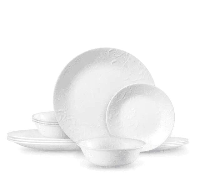 Corelle Madeline Embossed Dinner Set – White 12 Piece