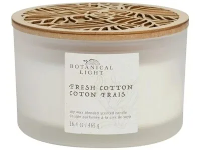 Botanical Light 16.4OZ Fresh Cotton Soy Wax Blended Scented Candle,3 cotton wick, · 16.4oz· 465g· 1 pack
