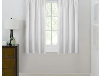 Eclipse Draft Stopper Room Darkening Fleece Lined Rod Pocket, Single Curtain Panel, White, 42″ W x 63″ L