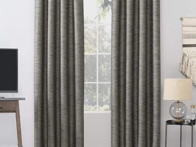 Sun Zero Rhett Woven Strié Theater Grade Extreme Total Blackout Grommet Curtain Panel, 52″ x 84″, Charcoal/Gray